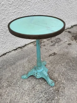 Gueridon de bistrot rond en marbre et fonte vert n°9