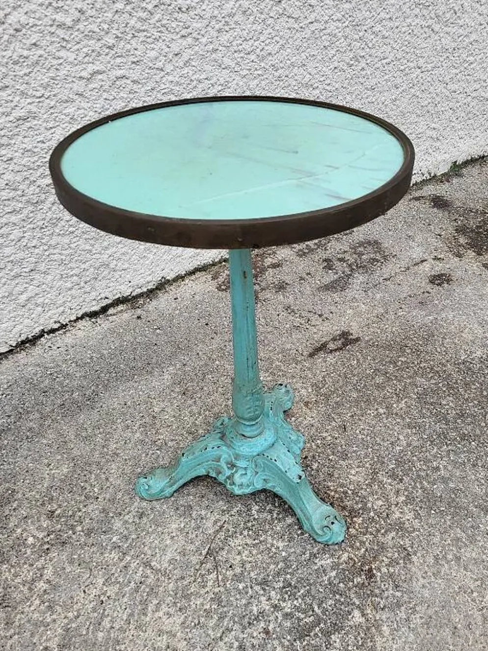 Gueridon de bistrot rond en marbre et fonte vert n°9