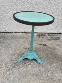Gueridon de bistrot rond en marbre et fonte vert n°9