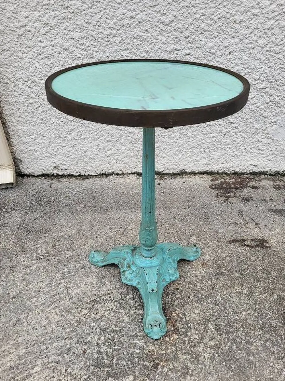 Gueridon de bistrot rond en marbre et fonte vert n°9