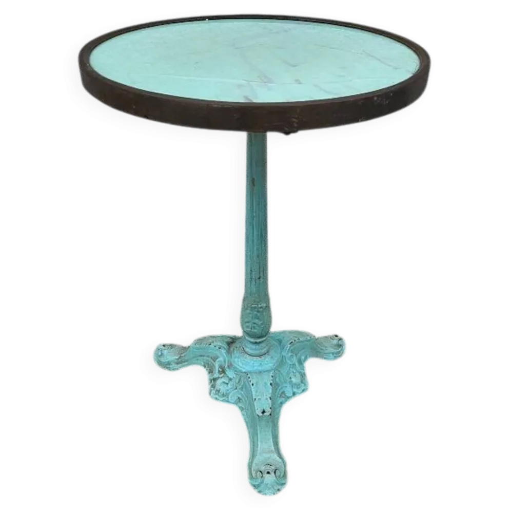 Gueridon de bistrot rond en marbre et fonte vert n°9