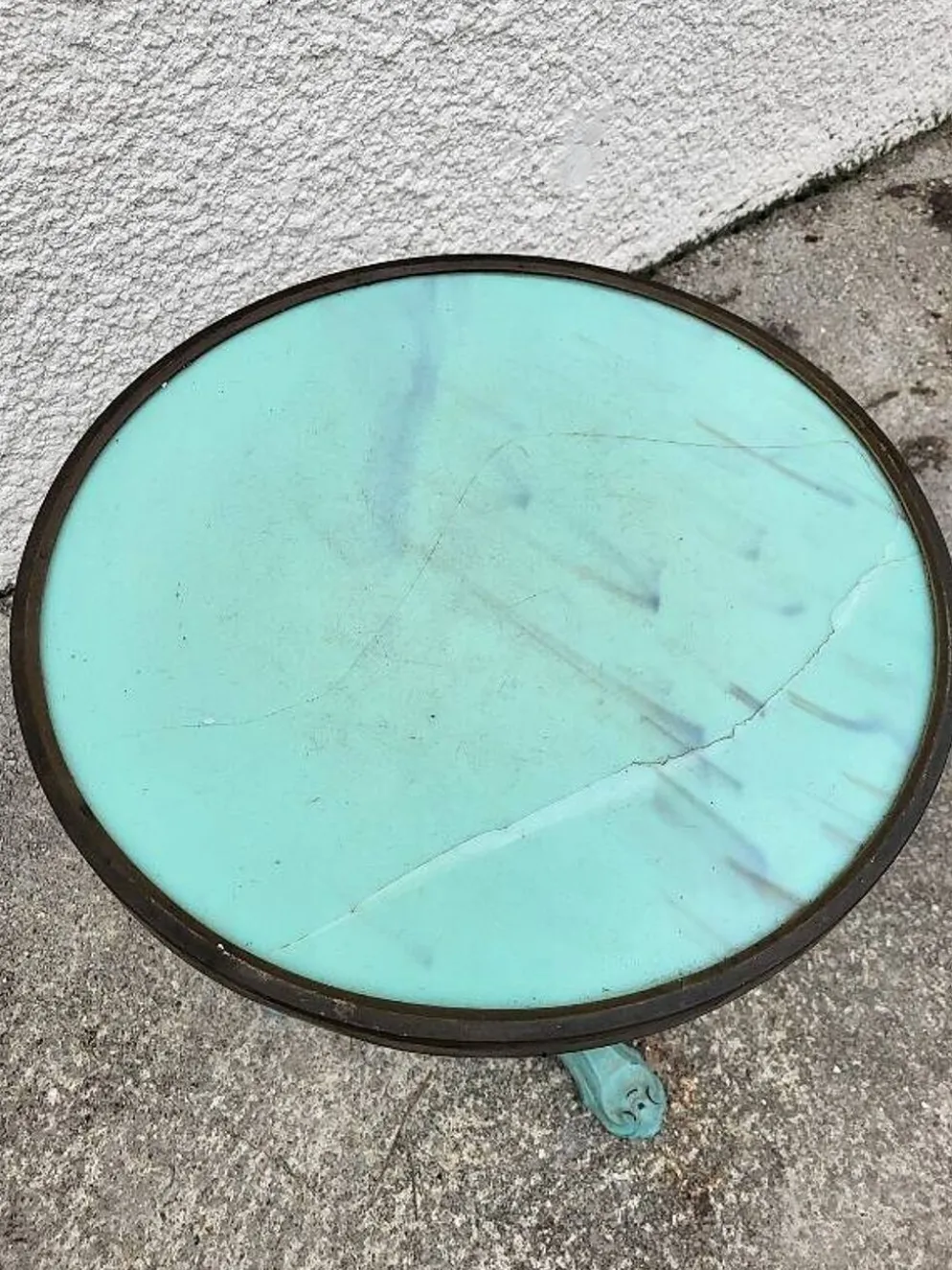 Gueridon de bistrot rond en marbre et fonte vert n°9