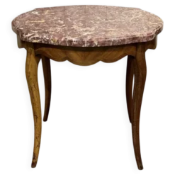 Guéridon de style Louis XV début XXème avec dessus marbre, en bois de rose
