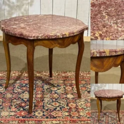 Guéridon de style Louis XV début XXème avec dessus marbre, en bois de rose