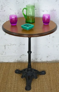 Guéridon ou table de bistrot vintage plateau chêne avec une finition couleur miel