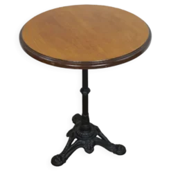 Guéridon ou table de bistrot vintage plateau chêne avec une finition couleur miel