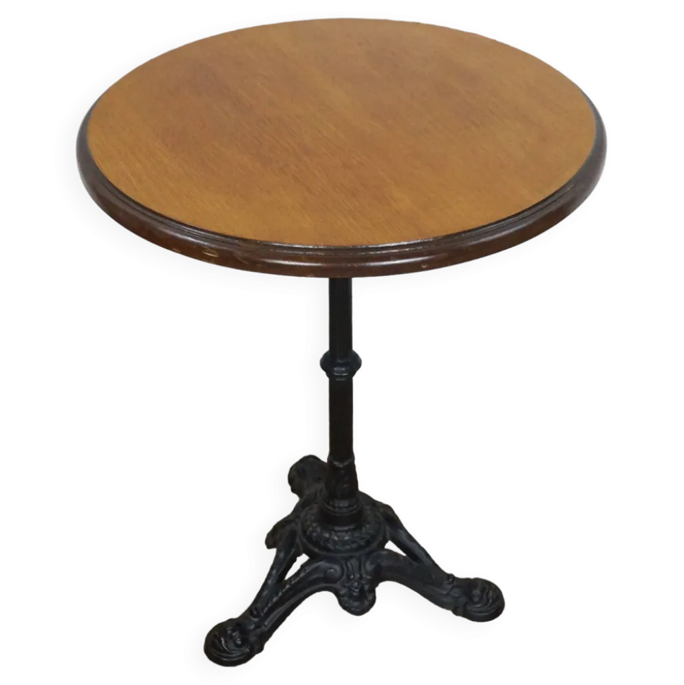 Guéridon ou table de bistrot vintage plateau chêne avec une finition couleur miel
