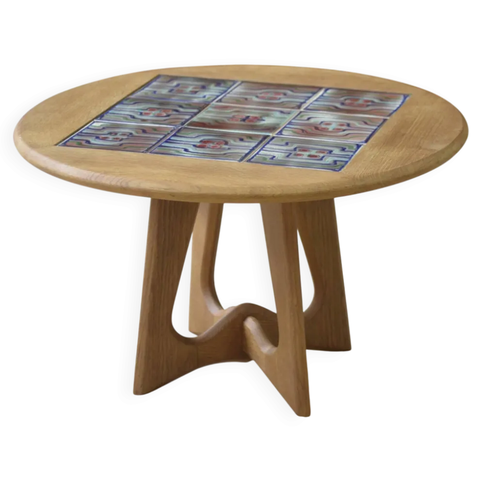 Guéridon/table basse en chêne par Guillerme et Chambron et céramique par Danikowski pour Votre Maison 1950’s