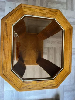Guéridon/Table d’appoint octogonale en chêne et verre – style Art Déco