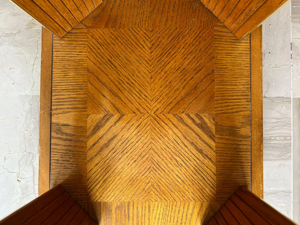 Guéridon/Table d’appoint octogonale en chêne et verre – style Art Déco