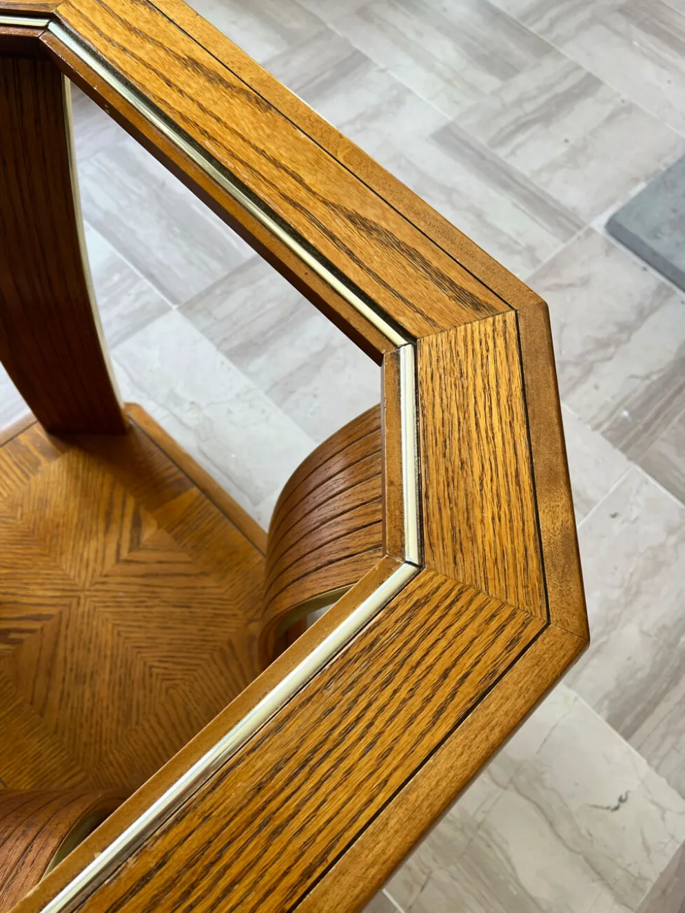 Guéridon/Table d’appoint octogonale en chêne et verre – style Art Déco