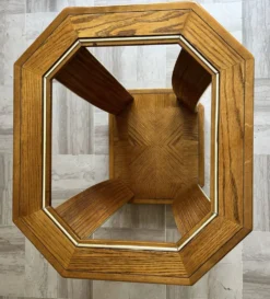 Guéridon/Table d’appoint octogonale en chêne et verre – style Art Déco