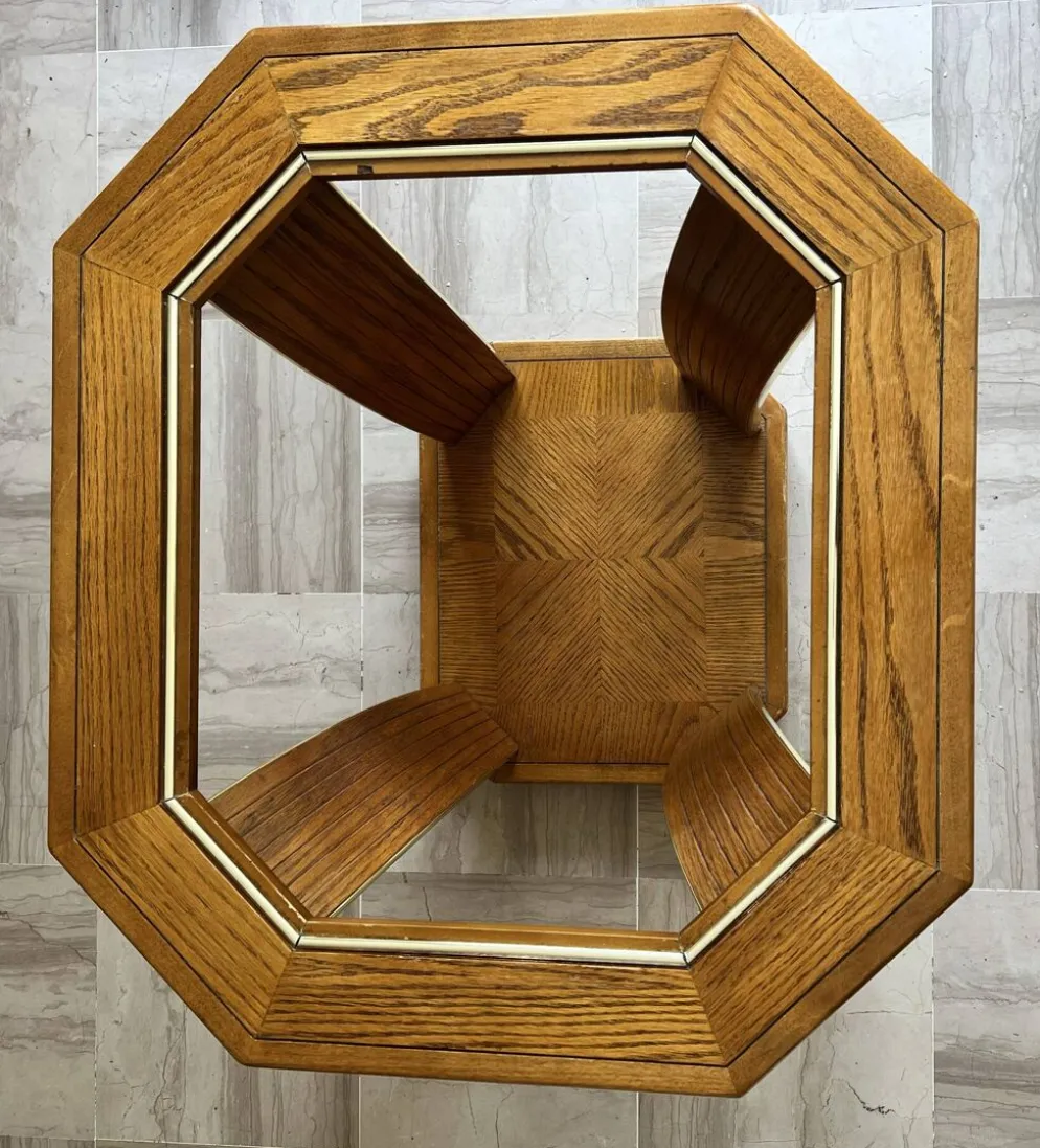 Guéridon/Table d’appoint octogonale en chêne et verre – style Art Déco