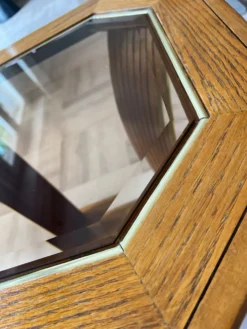 Guéridon/Table d’appoint octogonale en chêne et verre – style Art Déco