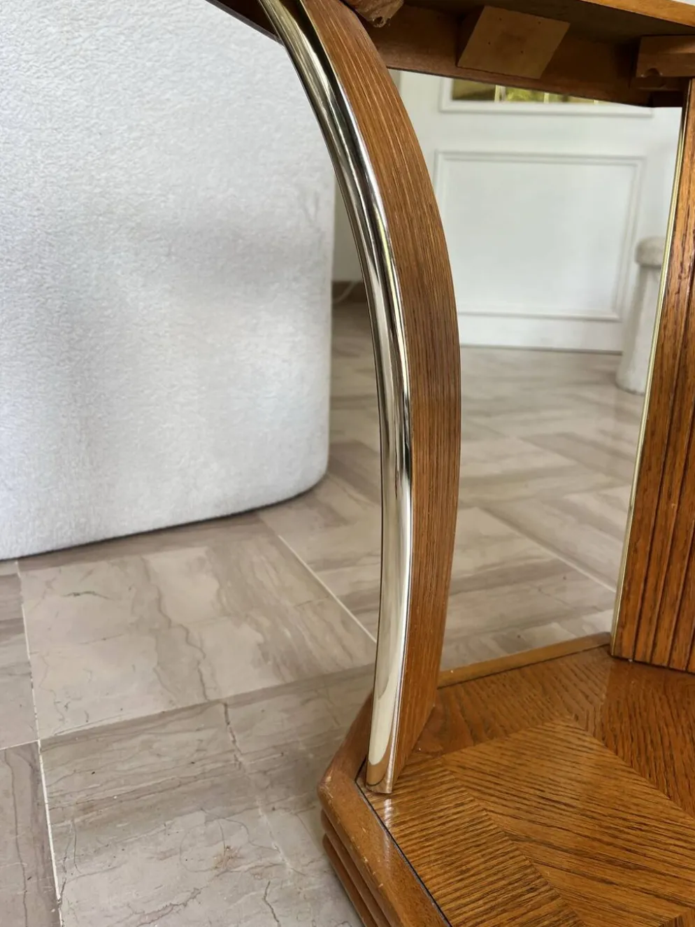 Guéridon/Table d’appoint octogonale en chêne et verre – style Art Déco