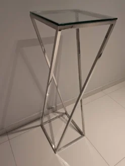 Guéridon tablette inox et verre