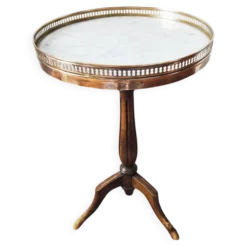 Guéridon tripode style Louis XVI marbre blanc et laiton