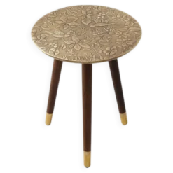 Handmade Brass Clad Side Table: Mid-Century Modern Accent Table