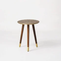 Handmade Brass Clad Side Table: Mid-Century Modern Accent Table