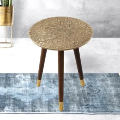 Handmade Brass Clad Side Table: Mid-Century Modern Accent Table