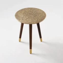 Handmade Brass Clad Side Table: Mid-Century Modern Accent Table