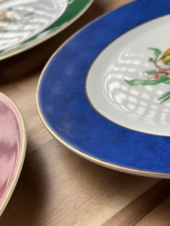 Haviland Limoges France lot 3 assiettes « Fruits d’Été » bord rouge bl