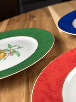 Haviland Limoges France lot 3 assiettes « Fruits d’Été » bord rouge bl