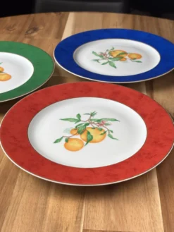 Haviland Limoges France lot 3 assiettes « Fruits d’Été » bord rouge bl