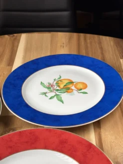 Haviland Limoges France lot 3 assiettes « Fruits d’Été » bord rouge bl