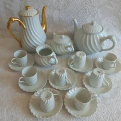 Haviland Limoges service à café Torse blanc doré 20 pièces 8 tasses