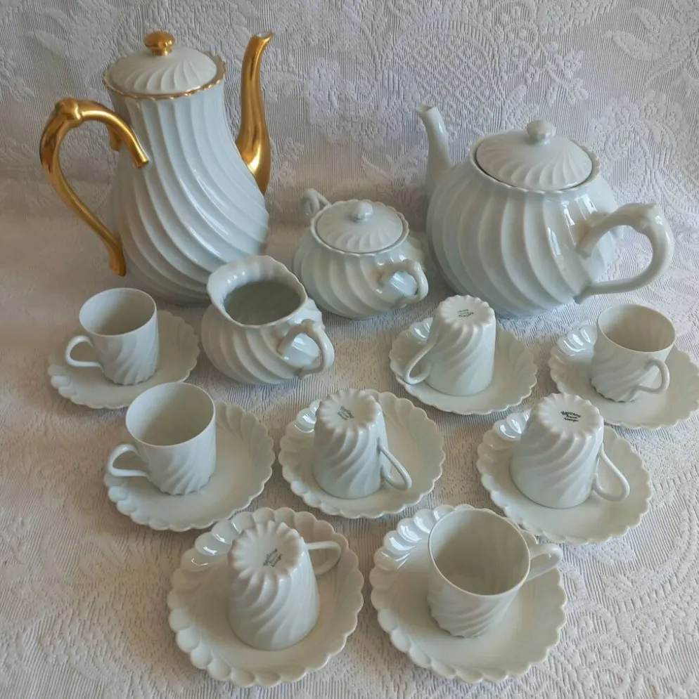 Haviland Limoges service à café Torse blanc doré 20 pièces 8 tasses