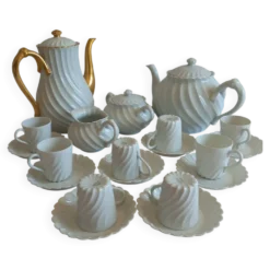 Haviland Limoges service à café Torse blanc doré 20 pièces 8 tasses