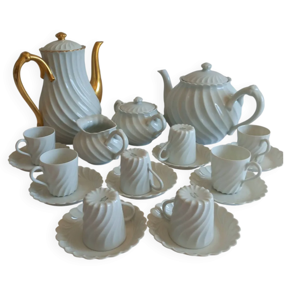 Haviland Limoges service à café Torse blanc doré 20 pièces 8 tasses