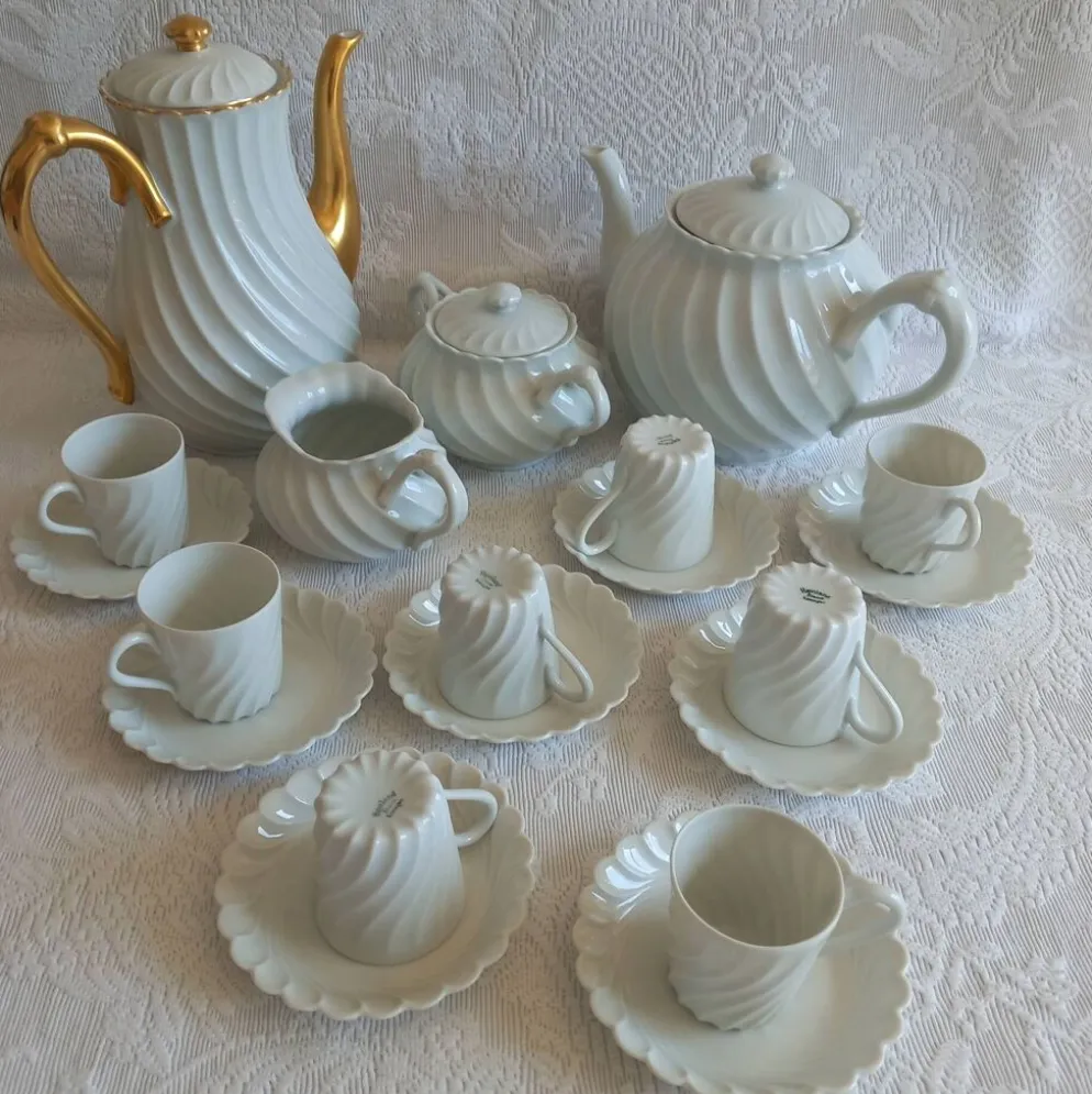 Haviland Limoges service à café Torse blanc doré 20 pièces 8 tasses