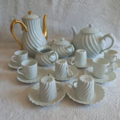 Haviland Limoges service à café Torse blanc doré 20 pièces 8 tasses