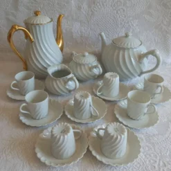 Haviland Limoges service à café Torse blanc doré 20 pièces 8 tasses