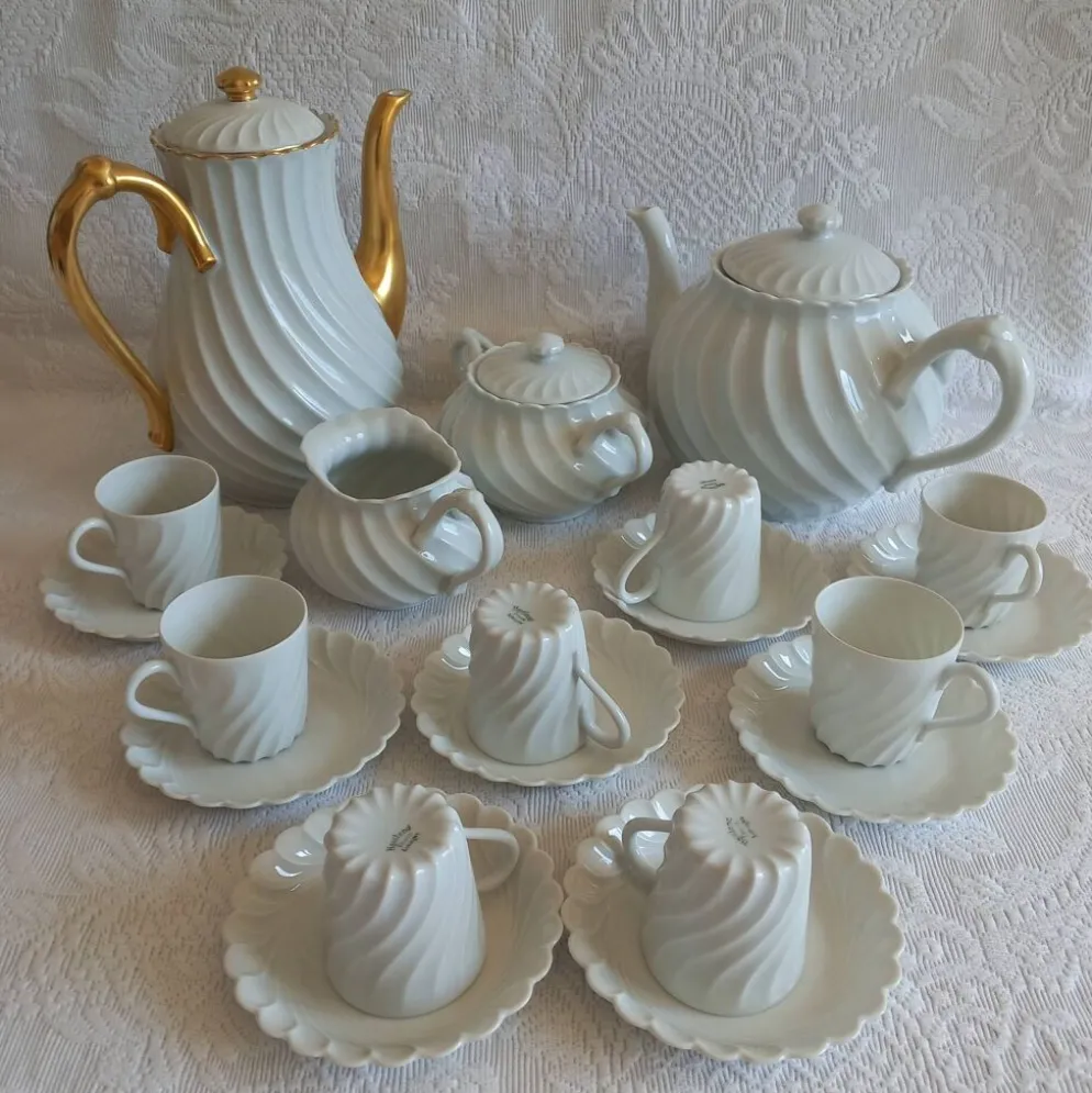 Haviland Limoges service à café Torse blanc doré 20 pièces 8 tasses
