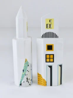 Heide Warlamis salières et poivrières gratte-ciel postmodernes, collection Vienne 1990