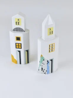 Heide Warlamis salières et poivrières gratte-ciel postmodernes, collection Vienne 1990