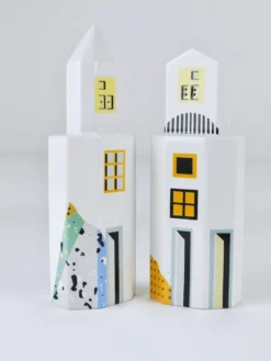 Heide Warlamis salières et poivrières gratte-ciel postmodernes, collection Vienne 1990