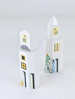 Heide Warlamis salières et poivrières gratte-ciel postmodernes, collection Vienne 1990