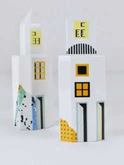 Heide Warlamis salières et poivrières gratte-ciel postmodernes, collection Vienne 1990