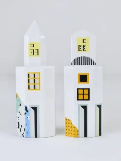 Heide Warlamis salières et poivrières gratte-ciel postmodernes, collection Vienne 1990