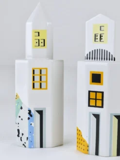 Heide Warlamis salières et poivrières gratte-ciel postmodernes, collection Vienne 1990