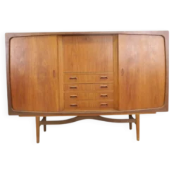 Highboard en teck avec portes et tiroirs, années 1960
