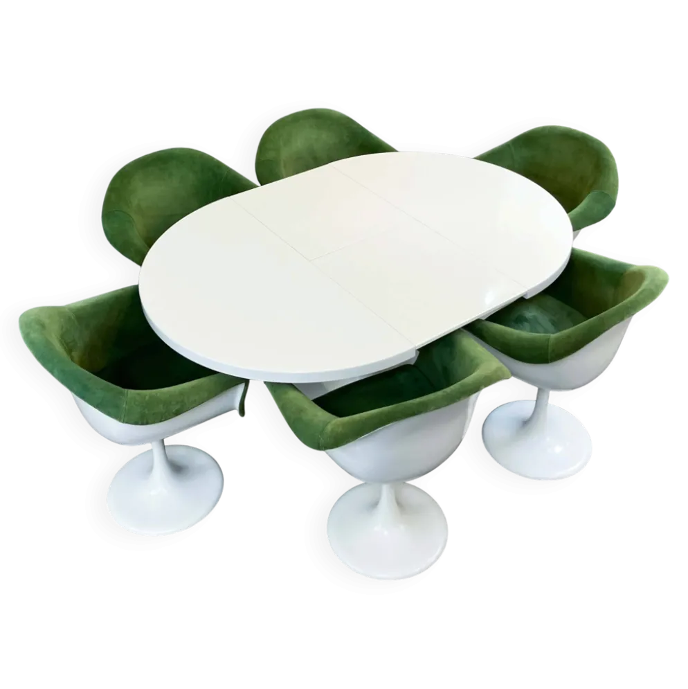 Icônes de design de l'ère spatiale : ensemble de salle à manger 'Set-Line' par K. Schäfer pour Lübke, années 1960.