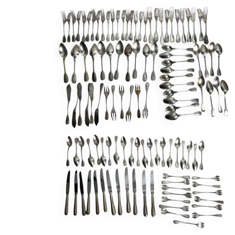 Important lot couverts 118 pièces métal argenté Ercuis, Christofle XXème