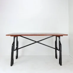 Industrial Bistro Table in Wood and Wrought Iron -