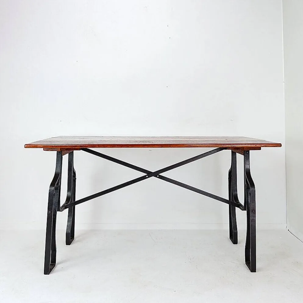 Industrial Bistro Table in Wood and Wrought Iron -