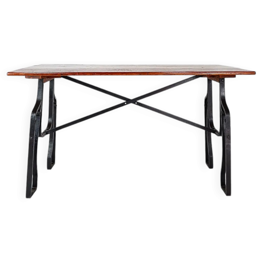 Industrial Bistro Table in Wood and Wrought Iron -